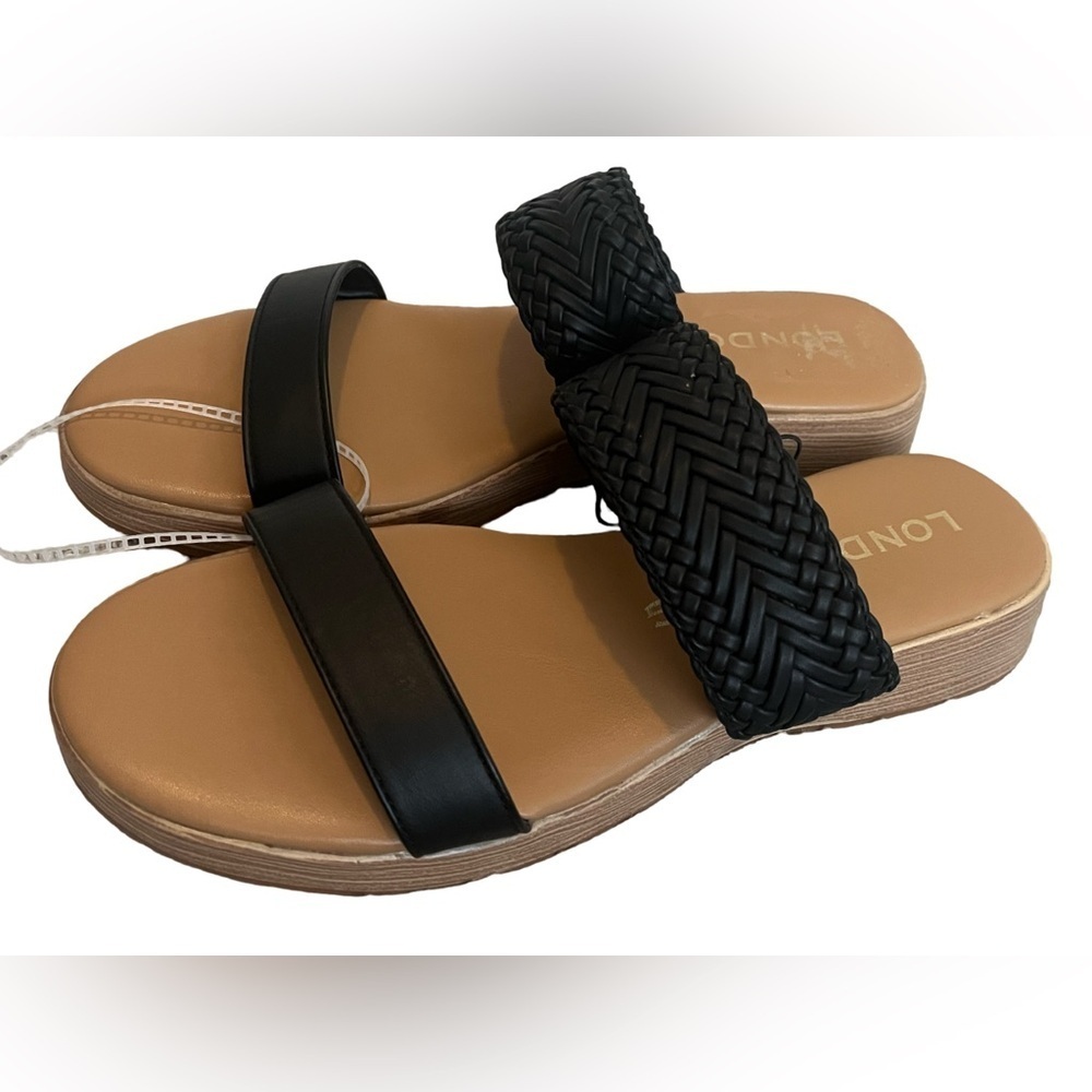 London Fog Black and Tan Trixey Slide Sandals. Size 8.5. NWOT Great Condition. - Picture 6 of 7